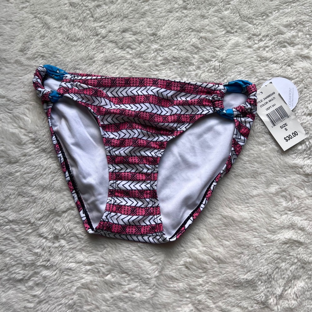 Hot Water Womens Pink Geometric Tribal Chevron Bikini Bottom Multi Small NEW